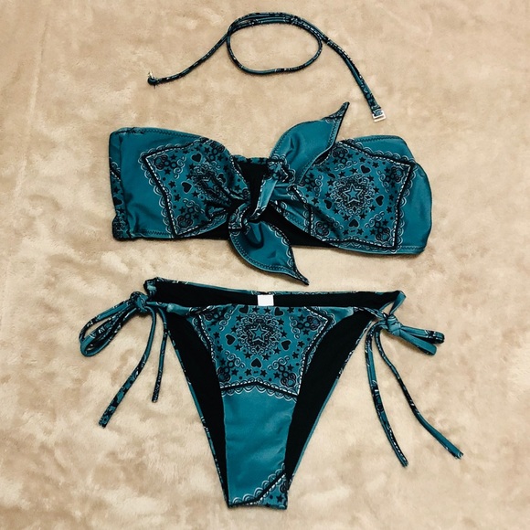 NWT SM Green black star heart bandeau bow string final price - Picture 3 of 9